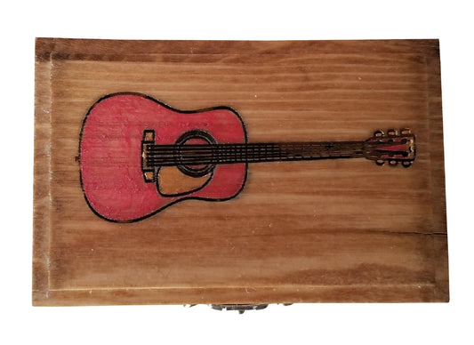 Custom Size Guitar Pick Box, Small Guitar Box, Trinket Box, Box with Guitar on it,Ring Box, Keepsake Box, Red Distressed Box, Wood Box