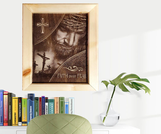 Engraved Picture Of Jesus "Faith Over Pride" 15x18 Framed Free Shipping