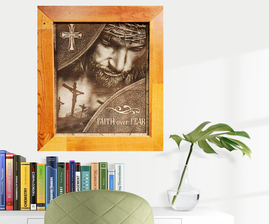 Engraved Picture Of Jesus with Crown of Thorns "Faith Over Pride" 15x18 Framed.