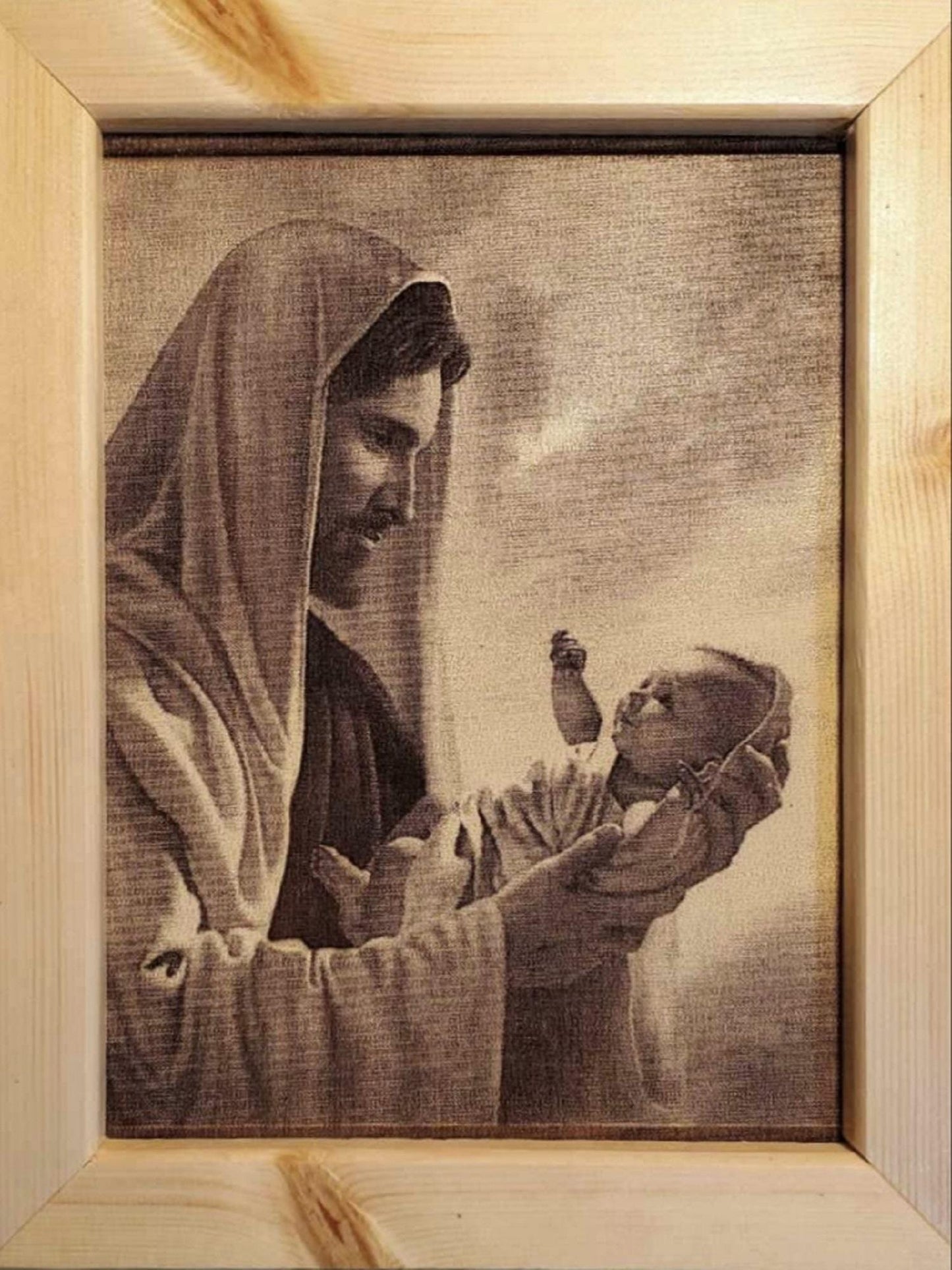Christ Holding Baby, Wood Engrave Picture , Jesus And Baby Wall Art, Jesus & Child Art, Jesus Watching Over Baby, Jesus Holding Baby