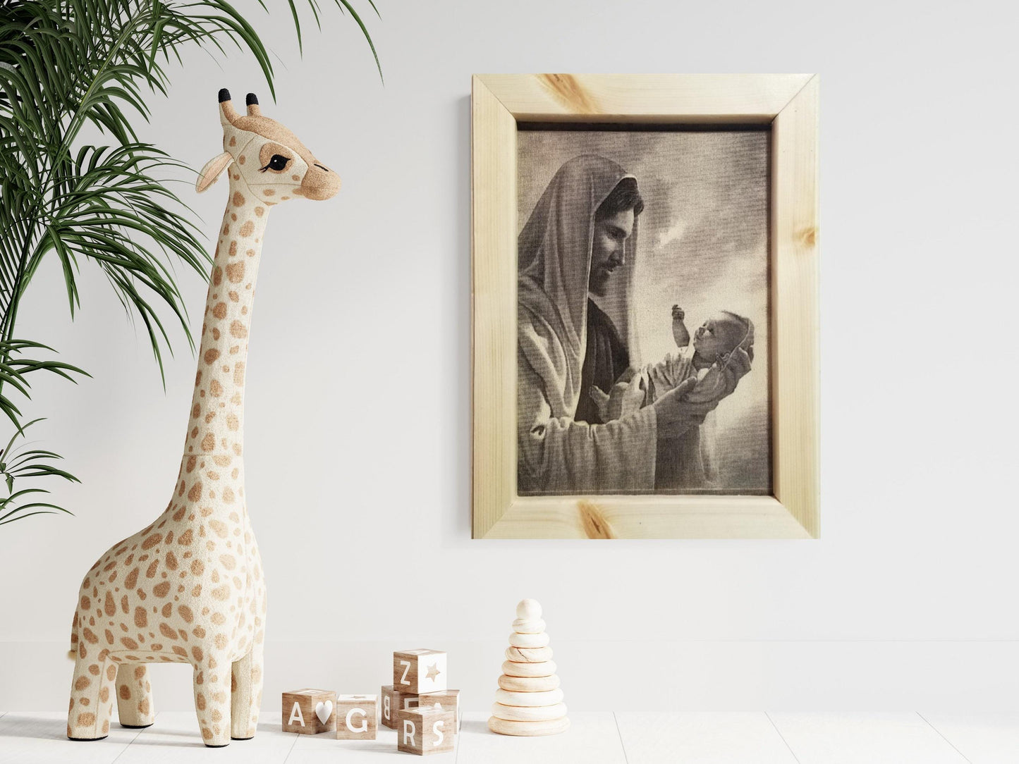 Christ Holding Baby, Wood Engrave Picture , Jesus And Baby Wall Art, Jesus & Child Art, Jesus Watching Over Baby, Jesus Holding Baby