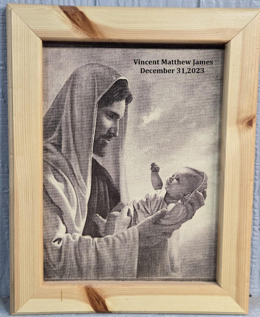 Christ Holding Baby, Wood Engrave Picture , Jesus And Baby Wall Art, Jesus & Child Art, Jesus Watching Over Baby, Jesus Holding Baby