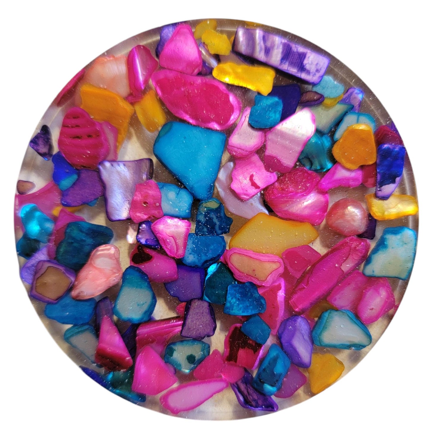 Set of 4 Coasters Multi Color Natural Seashell Chips and Resin Holder, Drink Coaster, Resin Coaster, Seashell, Wedding Birthday, Coaster Set