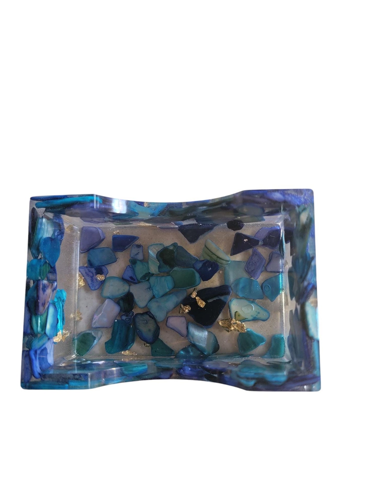 Set of 6 Coasters Blue Color Natural Seashell Chips and Resin Holder, Drink Coaster, Resin Coaster, Seashell, Wedding Birthday, Coaster Set