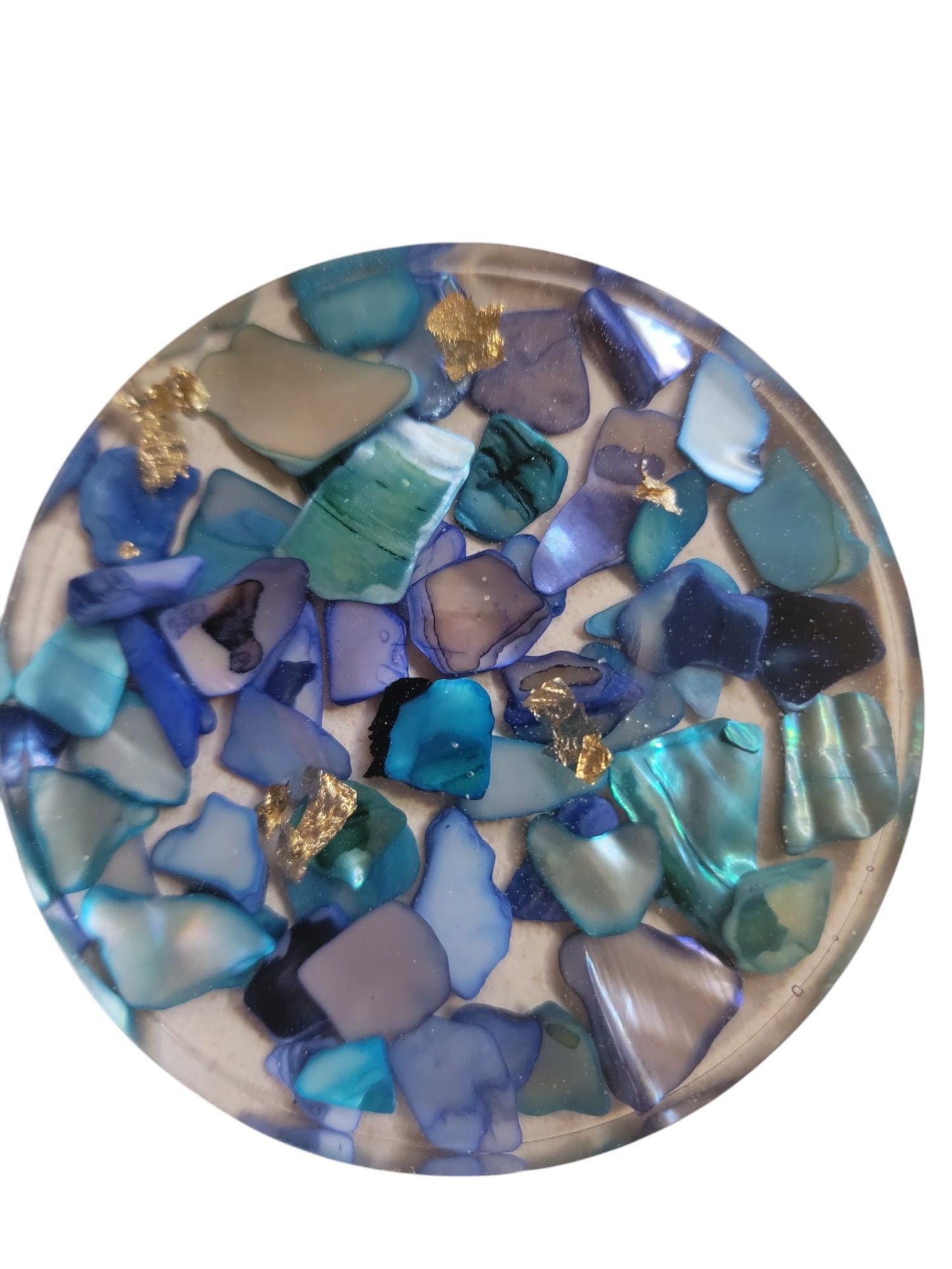 Set of 6 Coasters Blue Color Natural Seashell Chips and Resin Holder, Drink Coaster, Resin Coaster, Seashell, Wedding Birthday, Coaster Set