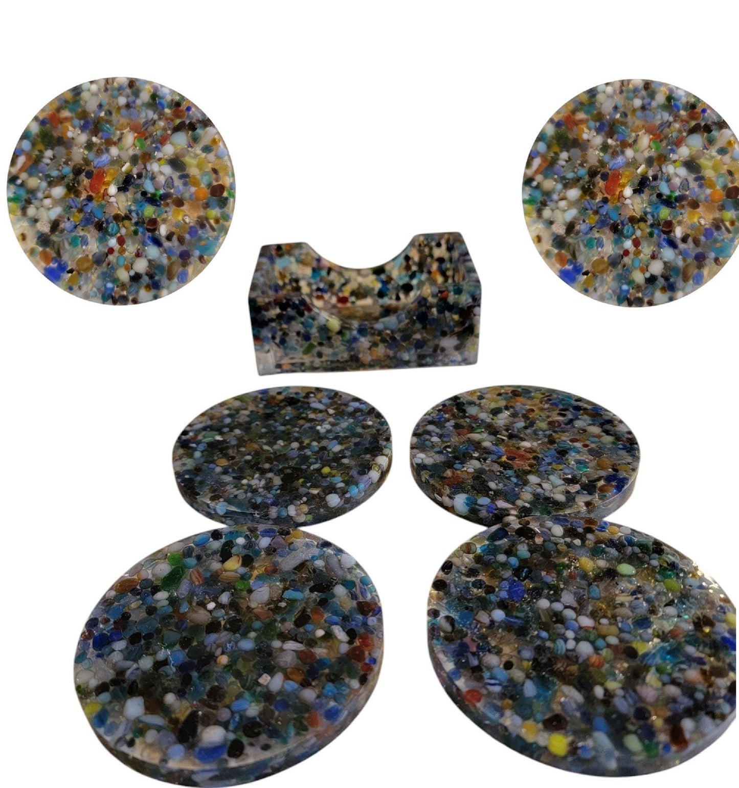 Handmade Drink Coasters Set of 6 Multi Color Glass Bead Mix with Resin Holder, Resin Coaster, Glass Beads, Wedding Birthday, Coaster Set