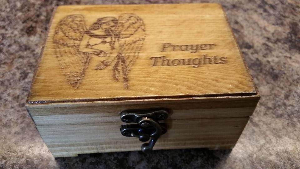 Engraved Angel Prayer Wooden Box, Jewelry, Tooth fairy box, Baby box, trinket box, Playing Card Box,Memory Box