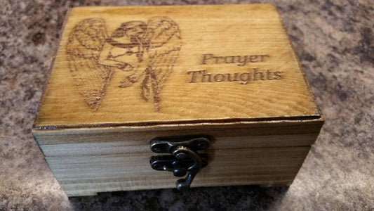Engraved Angel Prayer Wooden Box, Jewelry, Tooth fairy box, Baby box, trinket box, Playing Card Box,Memory Box