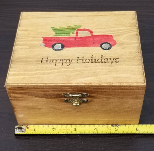 Pickup Truck Retro Christmas Wood Box,  Gift Box, Photo Box, Memory Box, Trinket Box, Photo Storage, Travel box, Jewelry Box, One of a Kind