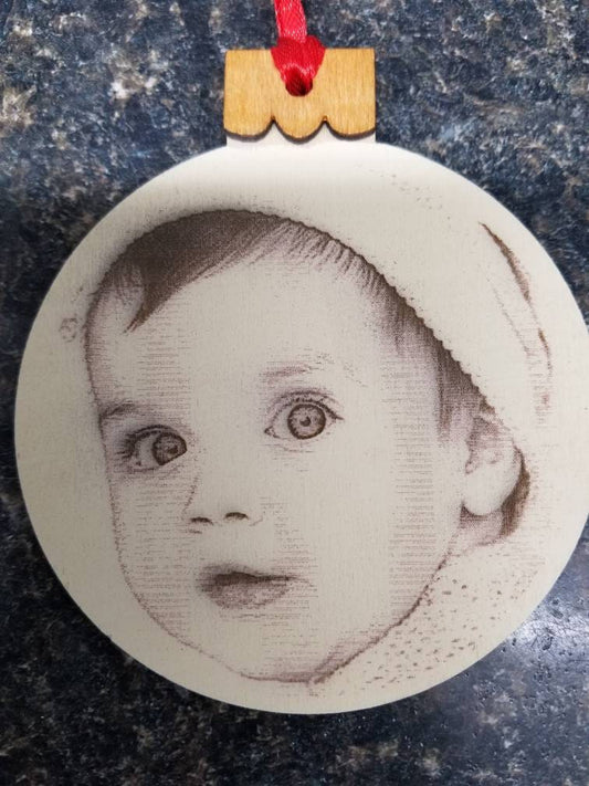 Engraved Photo on Wood Christmas Ornament, Personalized  Picture, Keepsake, Baby Picture, 1st Christmas, Dog Picture Ornament