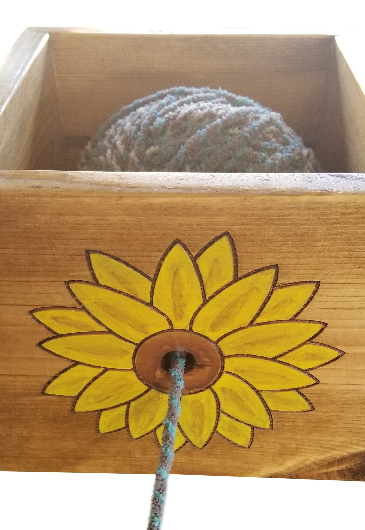 Wooden Box, Storage Box, Knitting Storage Box, Yarn Box, Decorative Wood Box, Craft & Supplies, Personalized Wood Box Sunflower Engraved