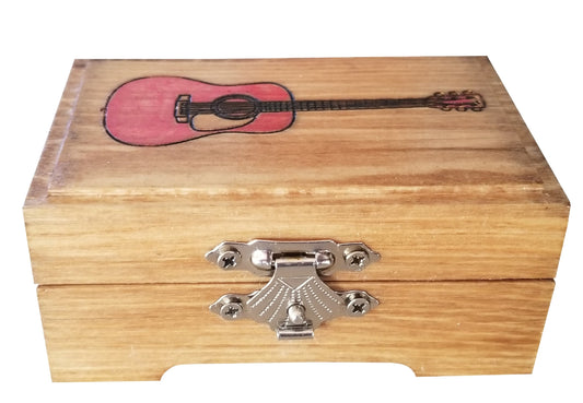 Custom Size Guitar Pick Box, Small Guitar Box, Trinket Box, Box with Guitar on it,Ring Box, Keepsake Box, Red Distressed Box, Wood Box