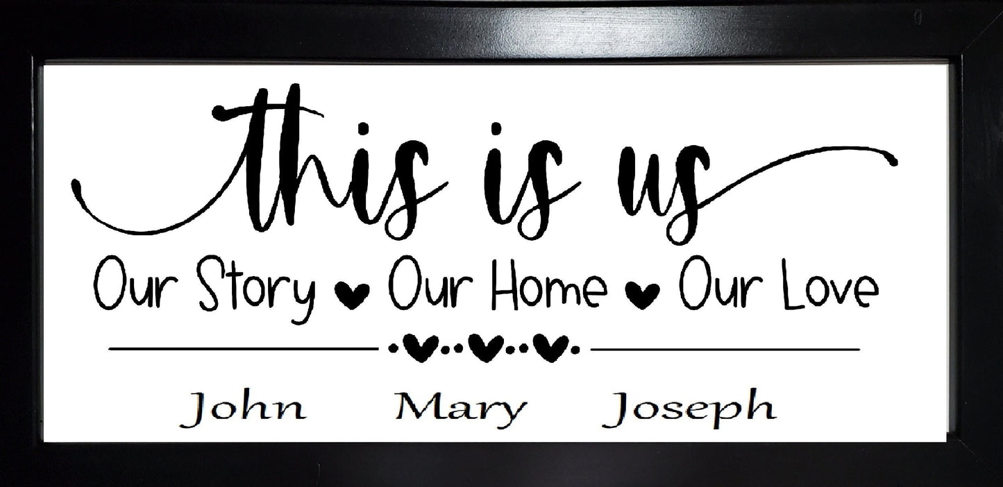 This Is Us, Our Story, Our Home, Personalized Engraved Sign, Wedding Gift, Anniversary Gift, Family Sign, 26.5 x 13 Framed, Surname Sign