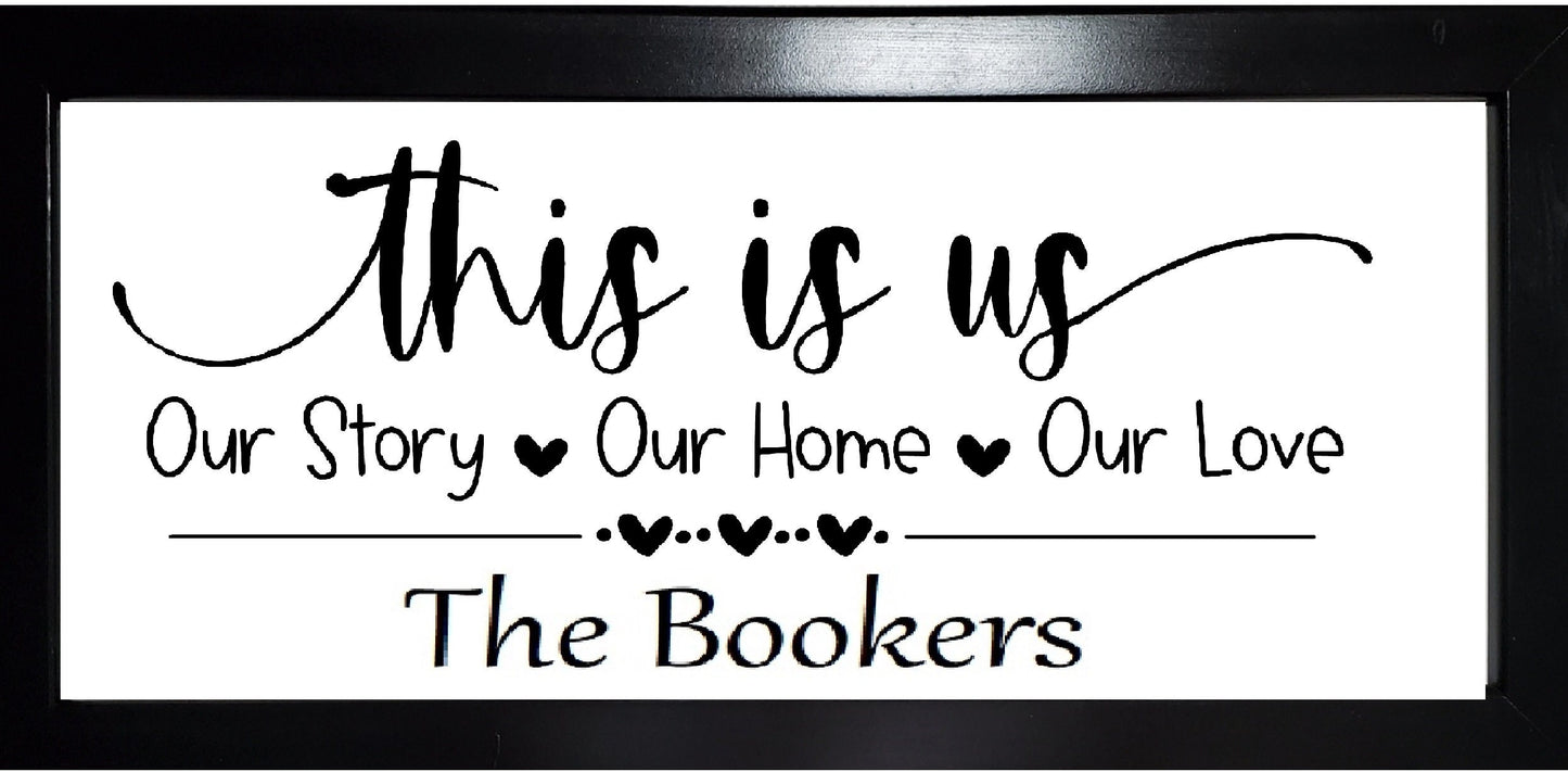 This Is Us, Our Story, Our Home, Personalized Engraved Sign, Wedding Gift, Anniversary Gift, Family Sign, 26.5 x 13 Framed, Surname Sign