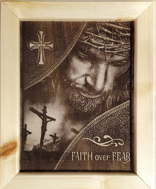 Engraved Picture Of Jesus "Faith Over Pride" 15x18 Framed   Free Shipping