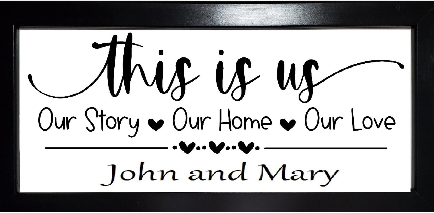 This Is Us, Our Story, Our Home, Personalized Engraved Sign, Wedding Gift, Anniversary Gift, Family Sign, 26.5 x 13 Framed, Surname Sign