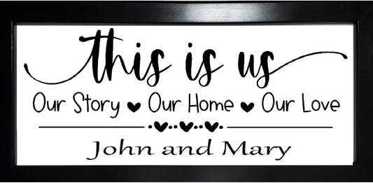 This Is Us, Our Story, Our Home, Personalized Engraved Sign, Wedding Gift, Anniversary Gift, Family Sign, 26.5 x 13 Framed, Surname Sign