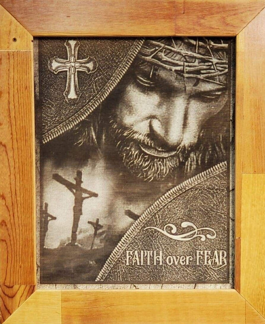 Engraved Picture Of Jesus with Crown of Thorns "Faith Over Pride" 15x18 Framed.