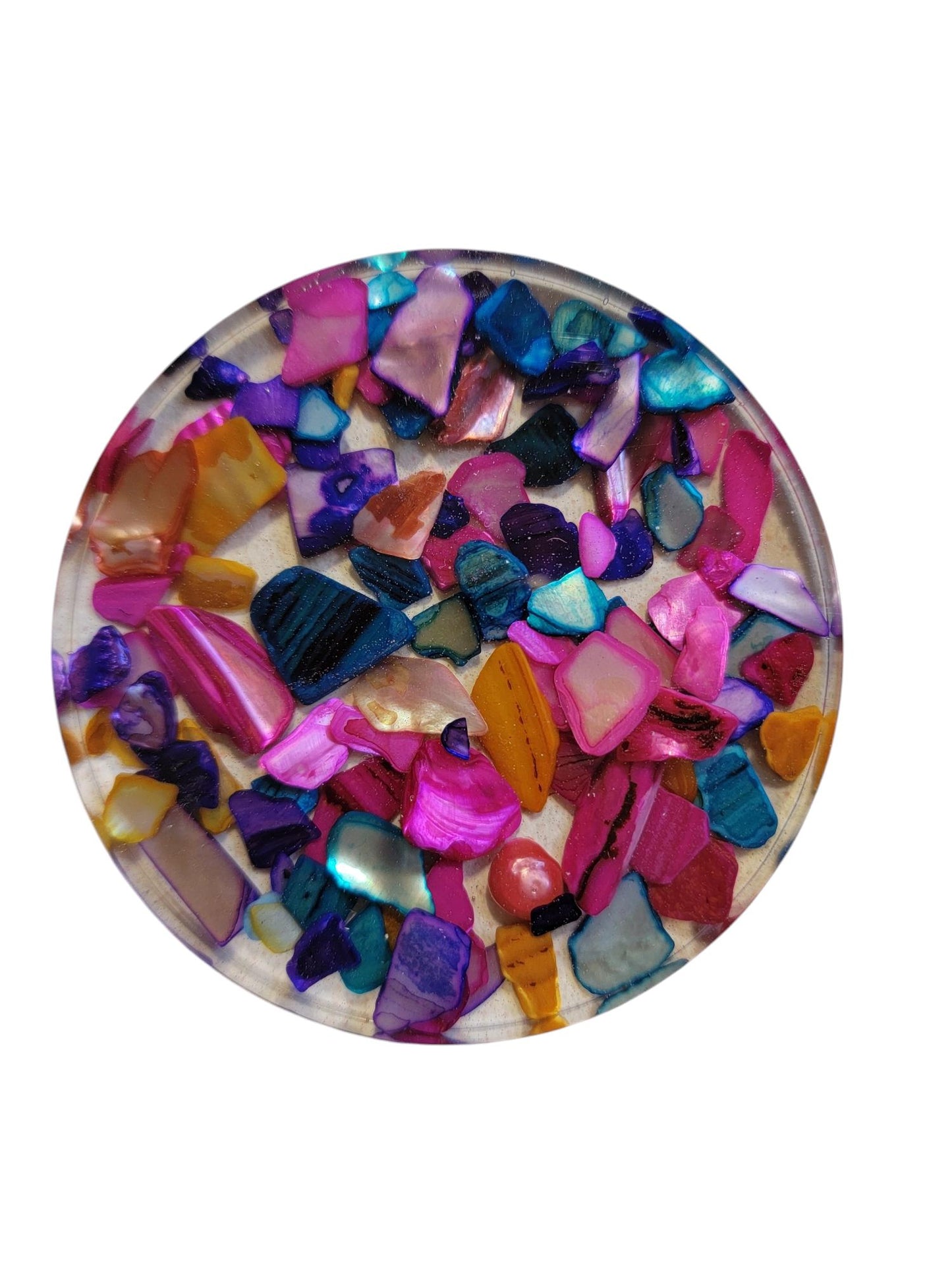 Set of 6 Coasters Multi Color Natural Seashell Chips and Resin Holder, Drink Coaster, Resin Coaster, Seashell, Wedding Birthday, Coaster Set