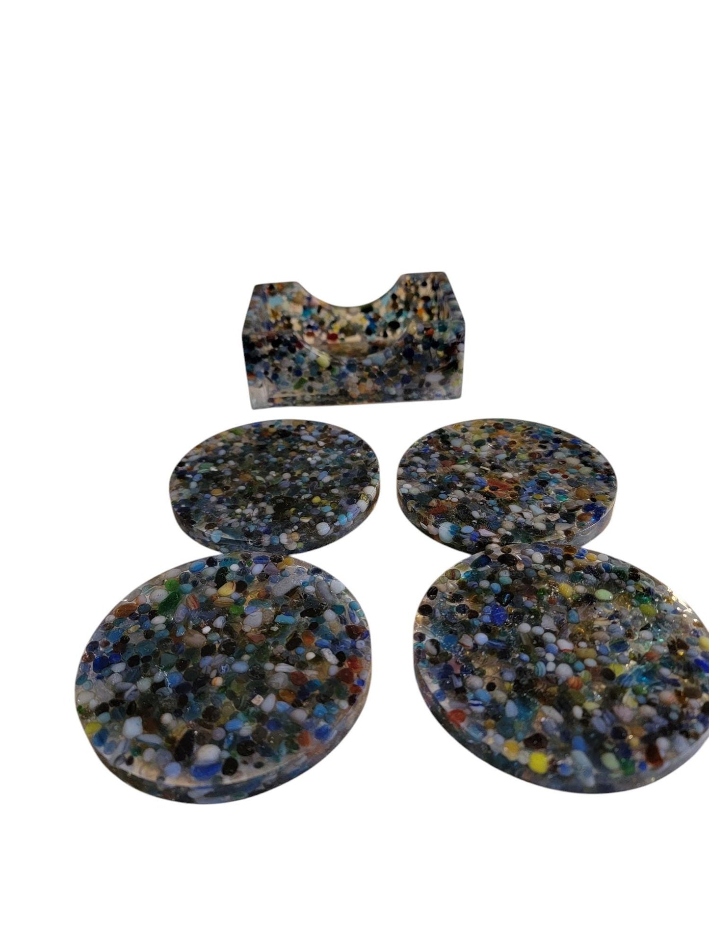 Drink Coasters Set of 4 Multi Color Glass Bead Mix with Resin Holder, Resin Coaster, Glass Beads, Wedding Birthday, Coaster Set