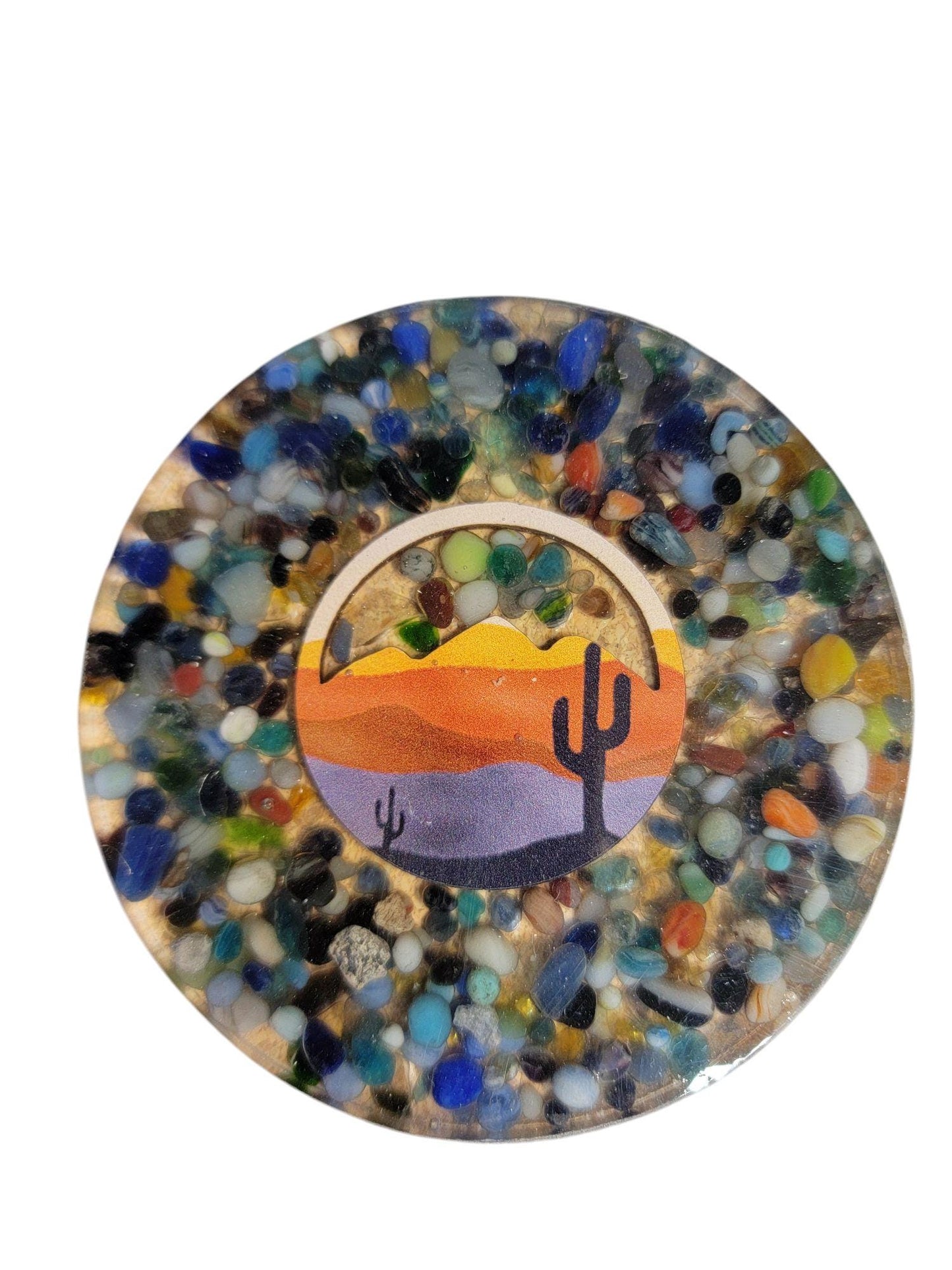 Desert Scene Drink Coasters Set of 4 Multi Color Glass Bead Mix with Resin Holder, Resin Coaster, Glass Beads, One of a Kind, Coaster Set