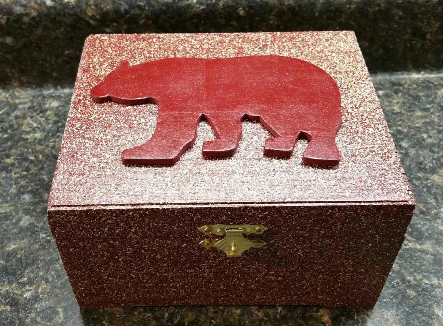 Red Bear Wooden Box, Recipe Box, Photo Box, Memory Box, Trinket Box, Essential Oil Box, Oil Safe