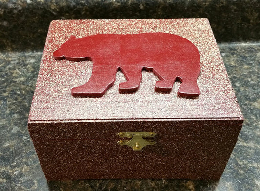 Red Bear Wooden Box, Recipe Box, Photo Box, Memory Box, Trinket Box, Essential Oil Box, Oil Safe