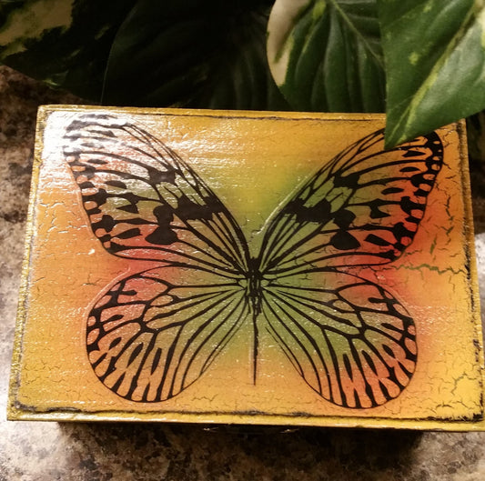 Hand Crafted Wooden Box Beautiful  Butterfly, Jewelry, Tooth fairy box, Baby box, trinket box, Playing Card Box,Memory Box