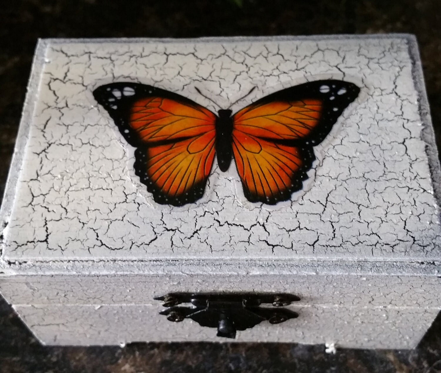 Hand Crafted Wooden Small Box "Beautiful Orange  Butterfly", Memory, Jewelry, Tooth fairy box, Baby Hair Box