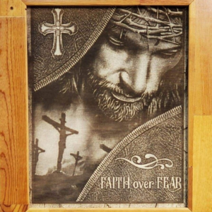 Engraved Picture Of Jesus with Crown of Thorns "Faith Over Pride" 15x18 Framed.