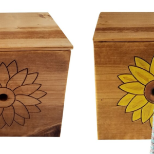 Engraved Sunflower Yarn Box, Wooden Knitting Storage, Personalized Craft Box