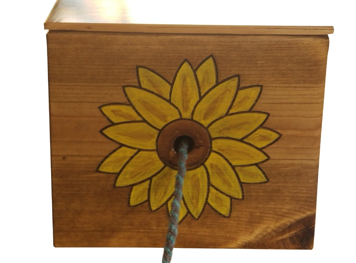 Engraved Sunflower Yarn Box, Wooden Knitting Storage, Personalized Craft Box - Image 3