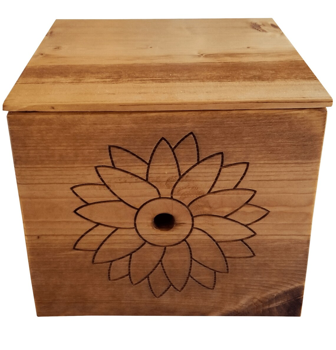 Engraved Sunflower Yarn Box, Wooden Knitting Storage, Personalized Craft Box - Image 6