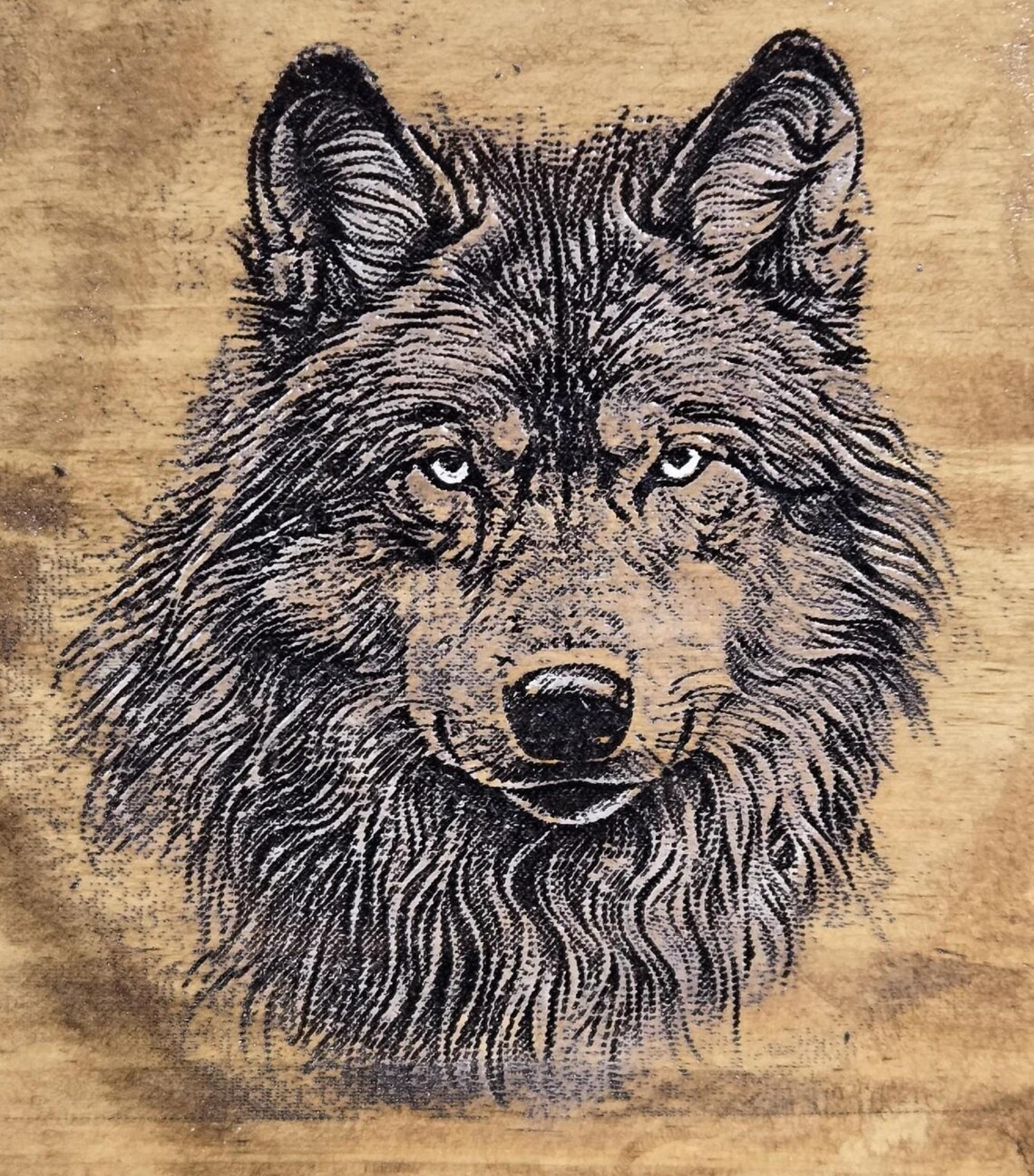 Engraved Wolf Wood Arrow Head, Hand Painted Wall Art - Image 2