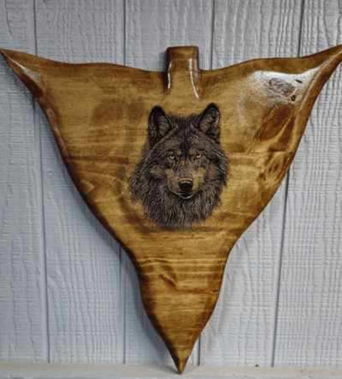 Engraved Wolf Wood Arrow Head, Hand Painted Wall Art - Image 4