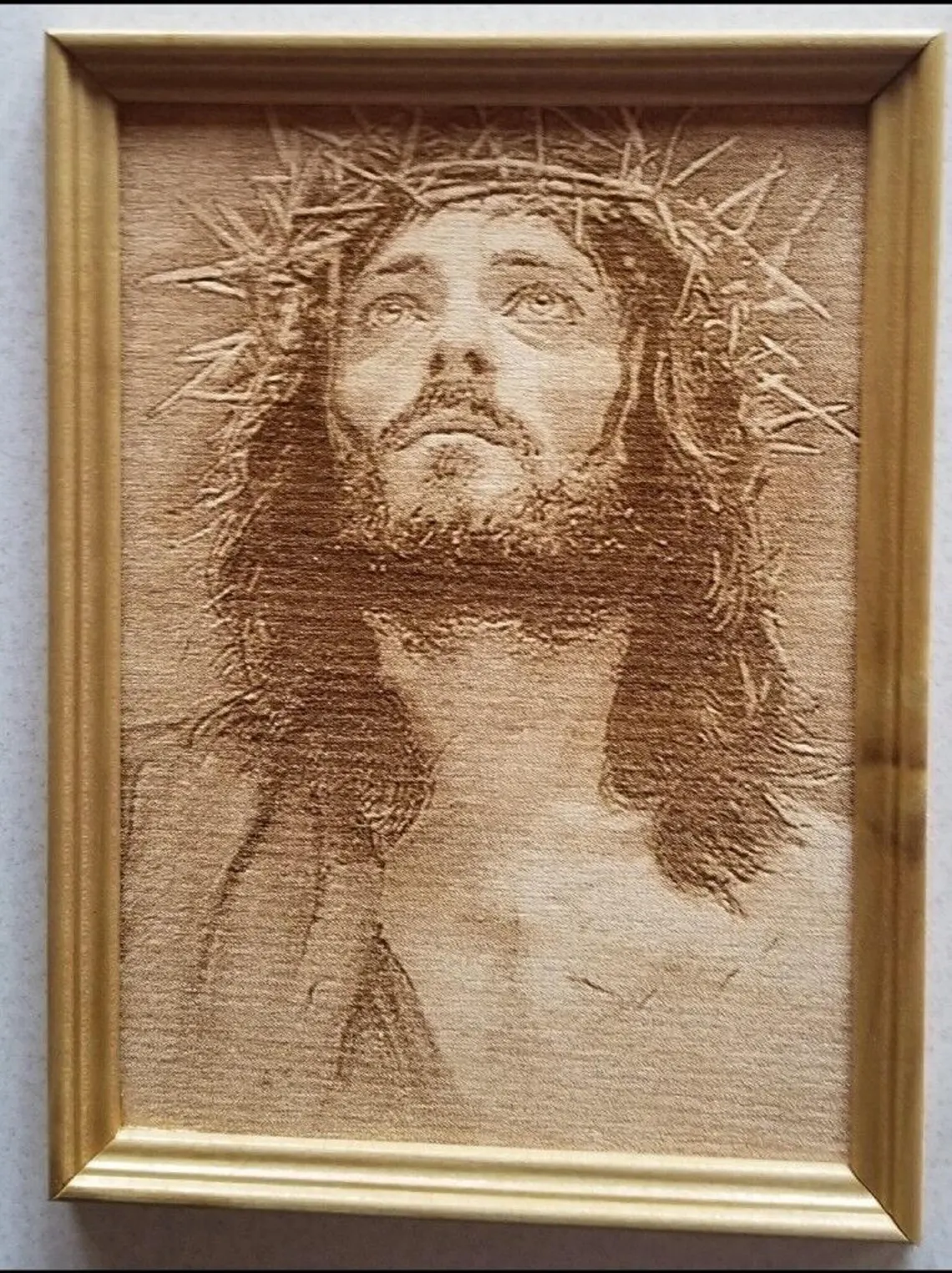 Engraved Wood Jesus Portrait, Crown of Thorns, 8x10 Framed - Image 3
