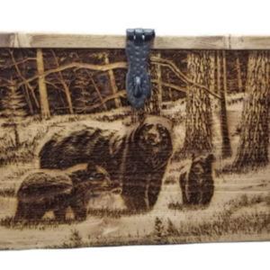 Engraved Wooden Ammo Box, Bear with Cubs, Dovetail Construction