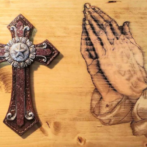 Handmade Engraved Wooden Box, Praying Hands & 3D Cross