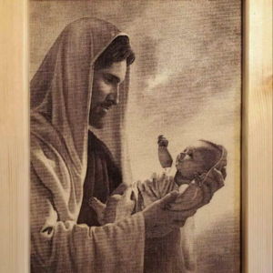 Jesus Holding Baby Wood Engraved Picture, Religious Wall Art