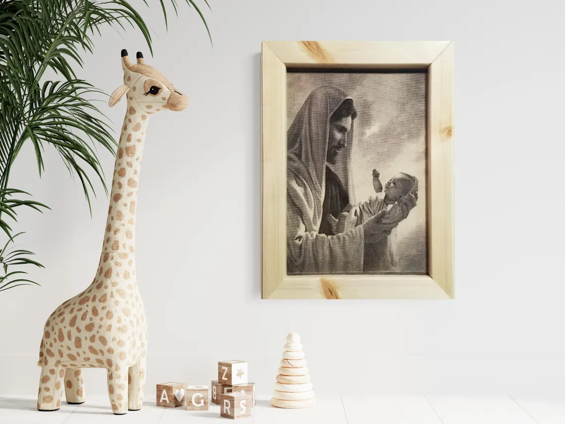 Jesus Holding Baby Wood Engraved Picture, Religious Wall Art - Image 3