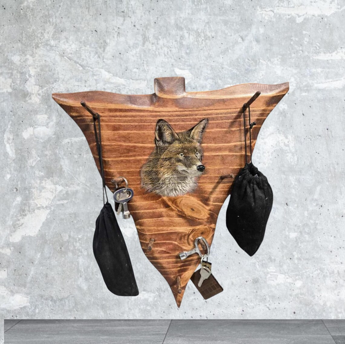 Hunters Game Call Display With Handpainted Fox, Hunters Call Rack, Holder, Binoculars Holder, Display, Archery Release, Hats Holder, Keys - Image 2